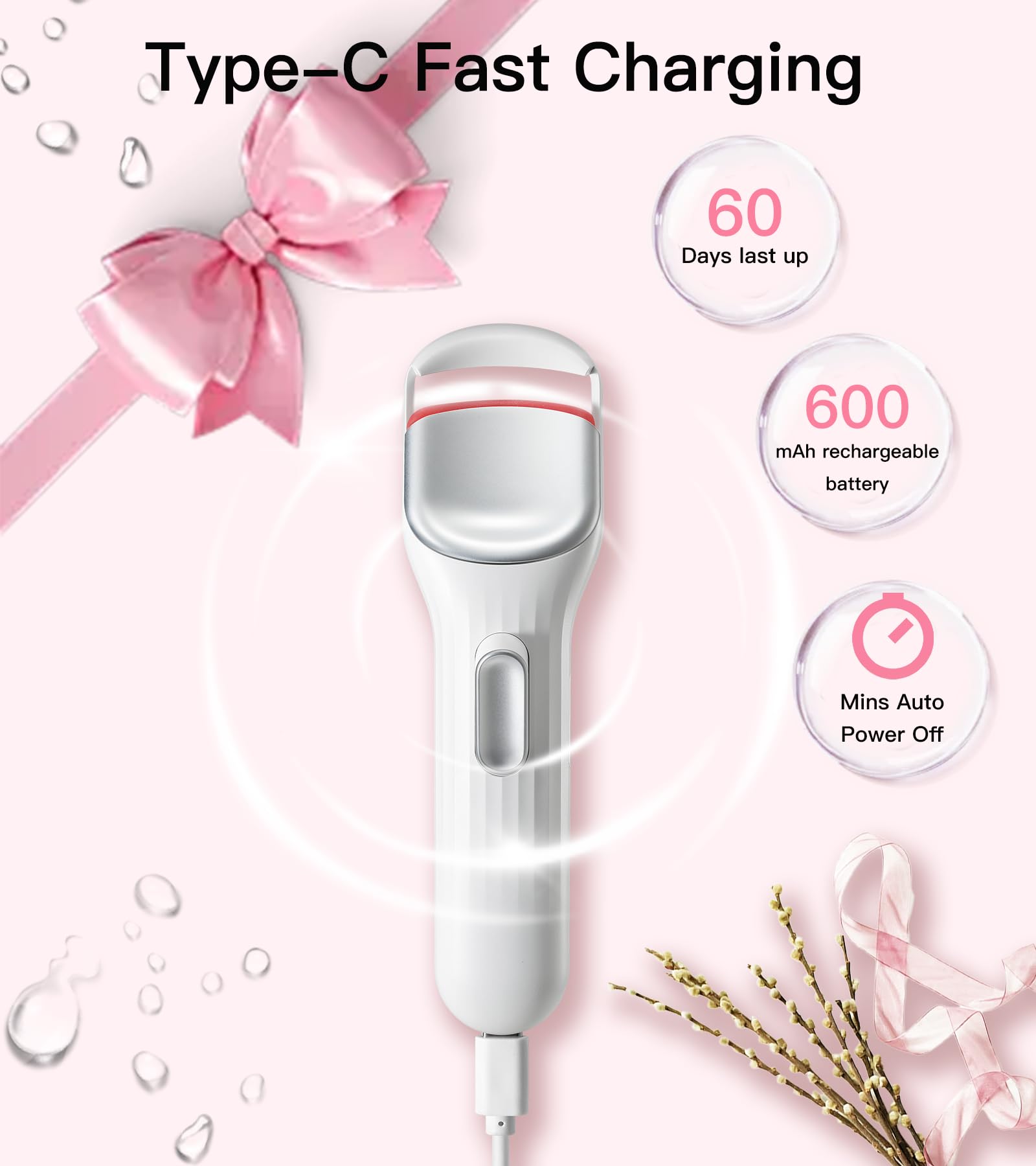 HEBECA heated eyelash curler USB-C rechargeable for travel convenience