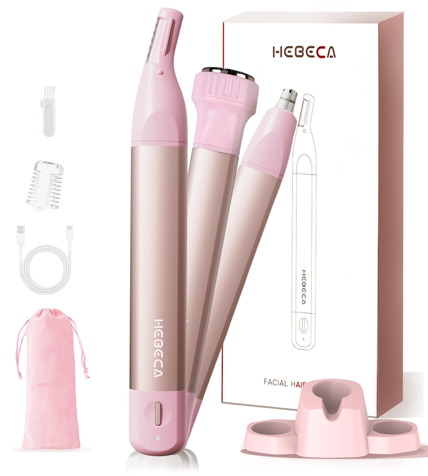 HEBECA Nose Trimmer Rose Pink with SkinSafe tip for gentle nose and brow grooming.