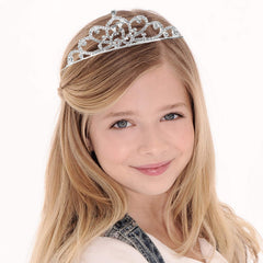 Hedume princess crystal tiara closeup rhinestones bright for photos.