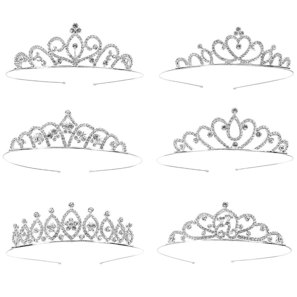 Hedume six-pack princess crystal tiara crowns sparkling for weddings and parties.