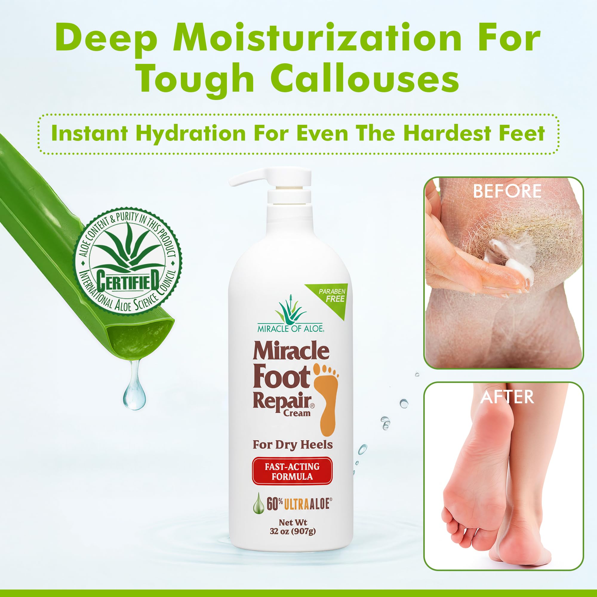 Heel cracks smoothing action shown in product photography with smooth feet.