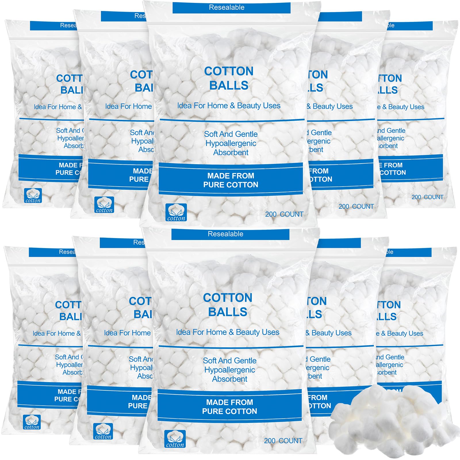Heigble cotton balls bulk 2000 pieces in sealed bags for gentle skincare and makeup removal