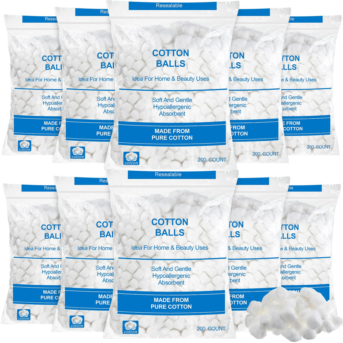 Heigble cotton balls bulk 2000 pieces in sealed bags for gentle skincare and makeup removal