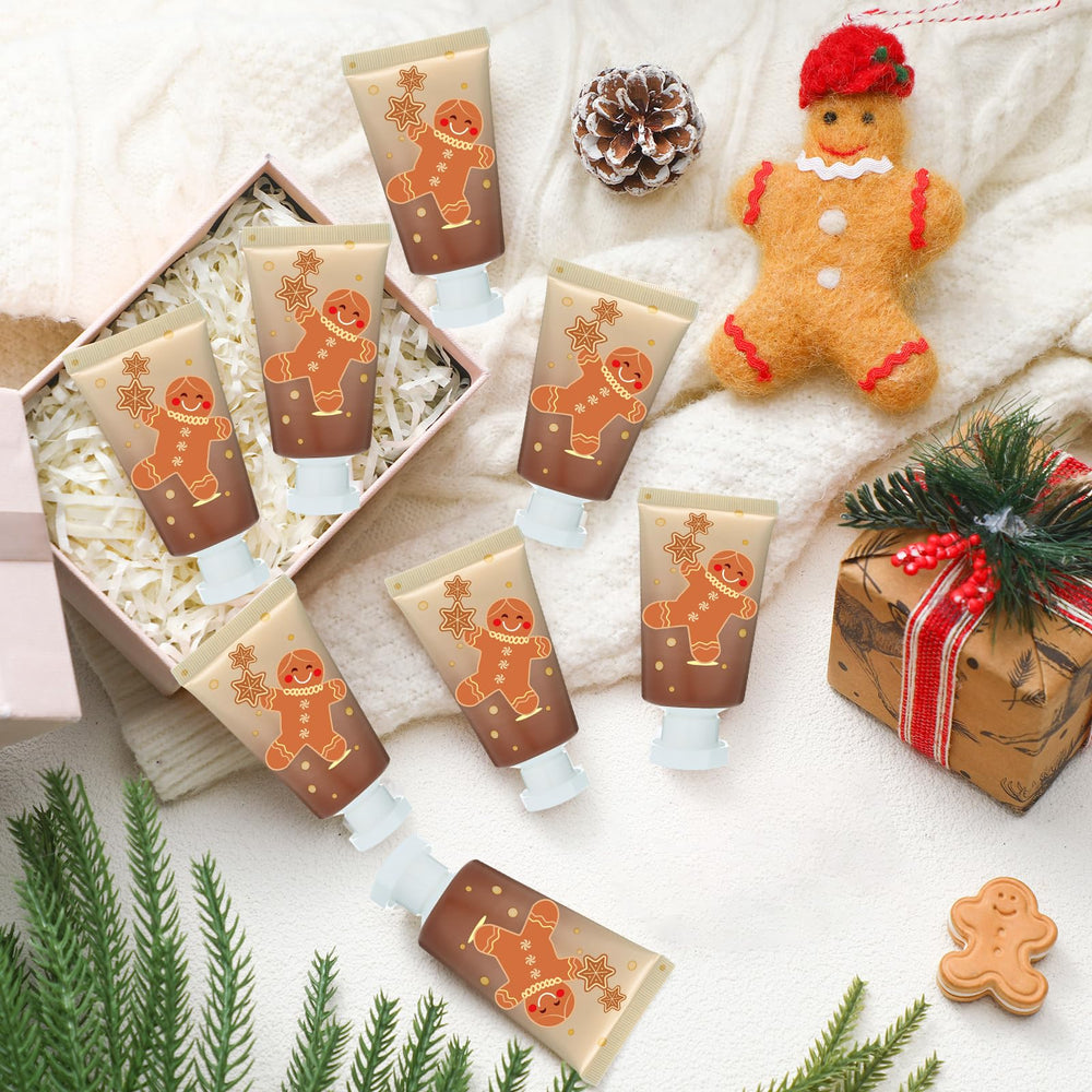 Stocking stuffer scene with Heigble gingerbread hand cream keeping hands soft.