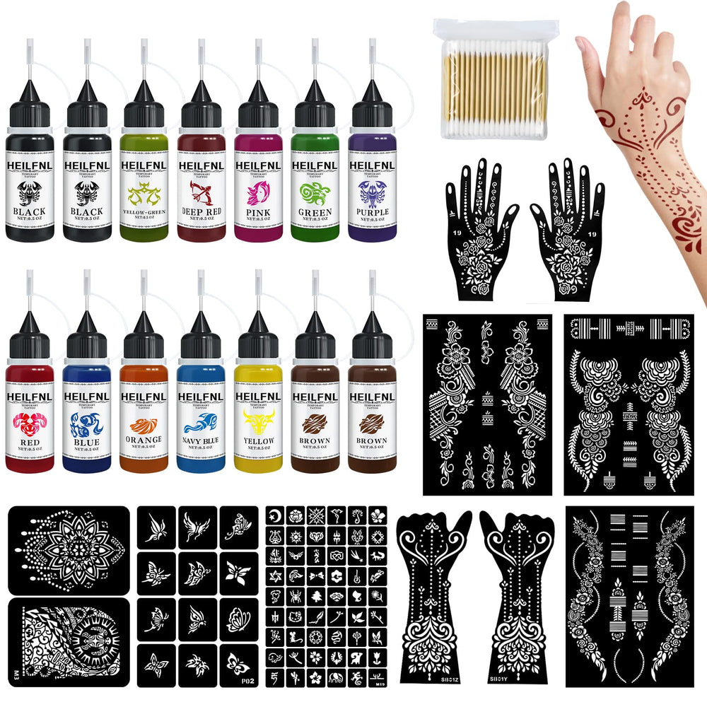HEILFNL temporary tattoo ink bottles in assorted colors for bold skin art