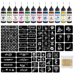 HEILFNL temporary tattoo kit ink bottles in vibrant colors for lasting body art.