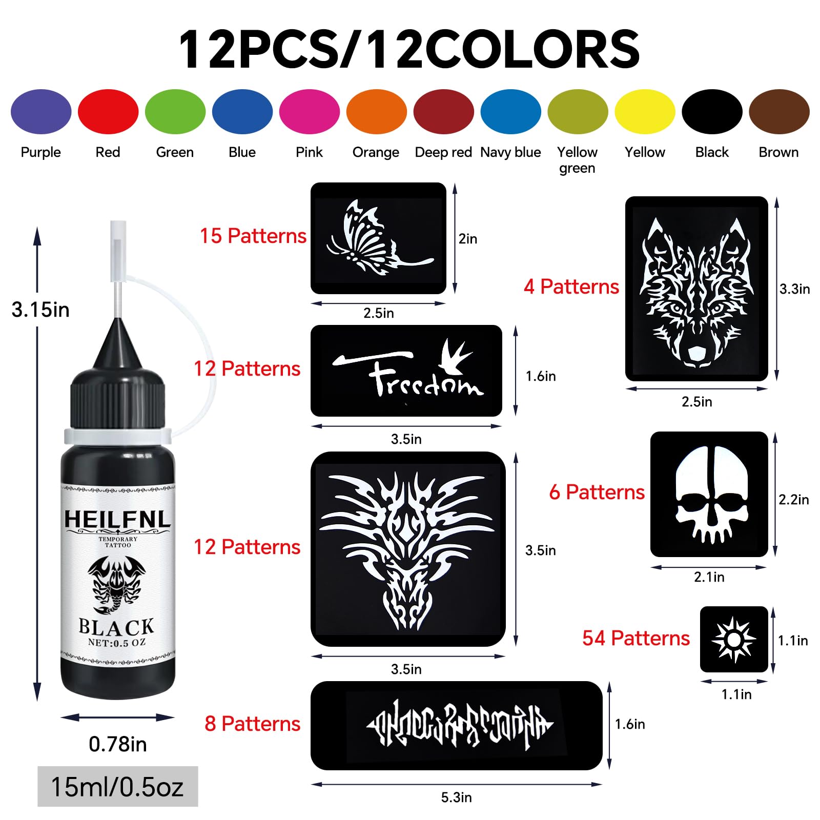 HEILFNL templates pack with varied stencils for easy DIY body art.