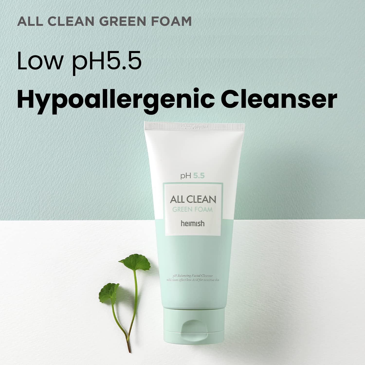 HEIMISH All Clean Green Foam foamy texture shown for a soft, non-drying cleanse.