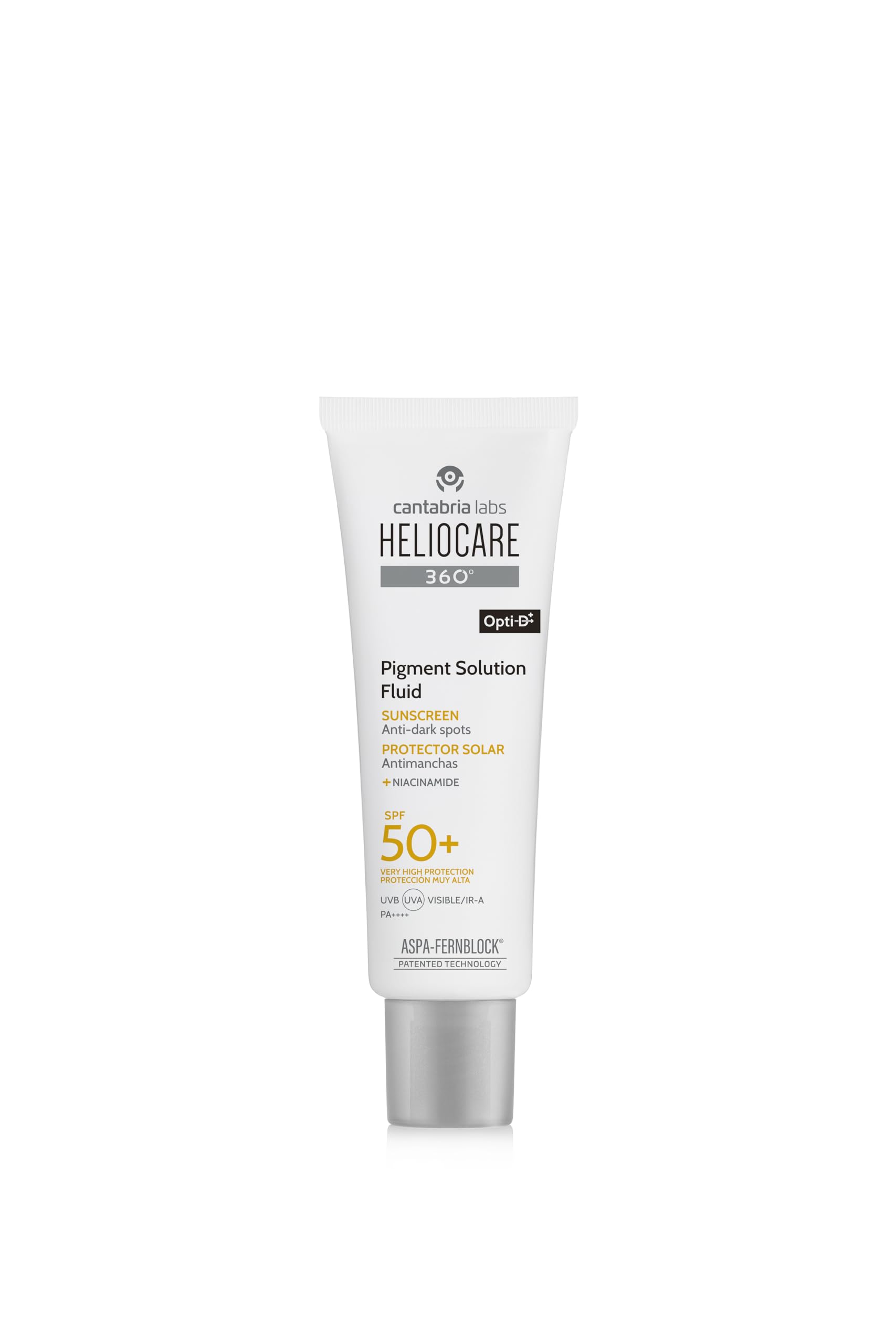 Subtle tint swatch on skin of Heliocare 360 Pigment Solution Fluid SPF50.