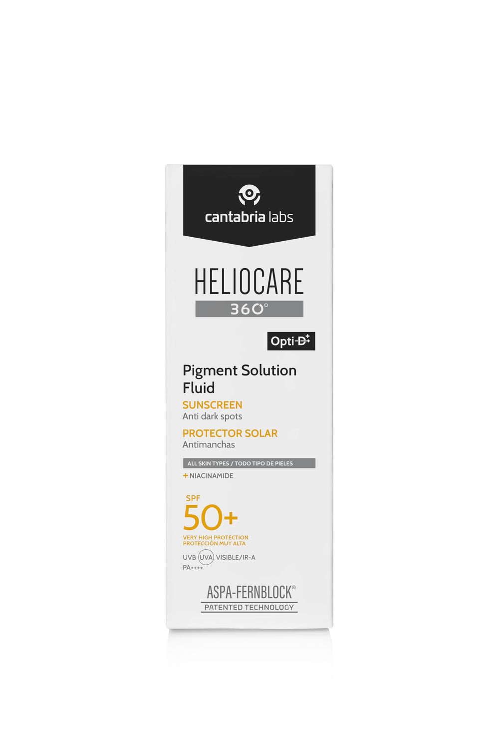 Texture close-up of Heliocare 360 Pigment Solution Fluid SPF50 showing lightweight hydration.