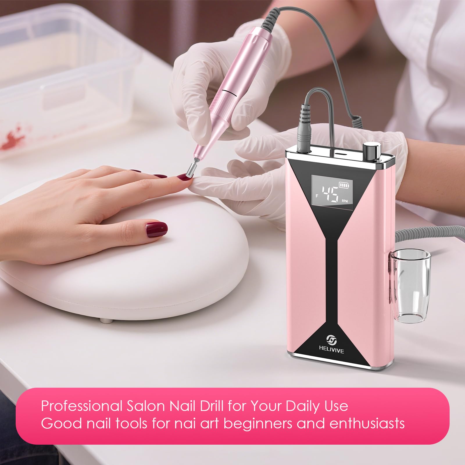 HELIVIVE ergonomic handle supporting comfortable, precise shaping and polishing.