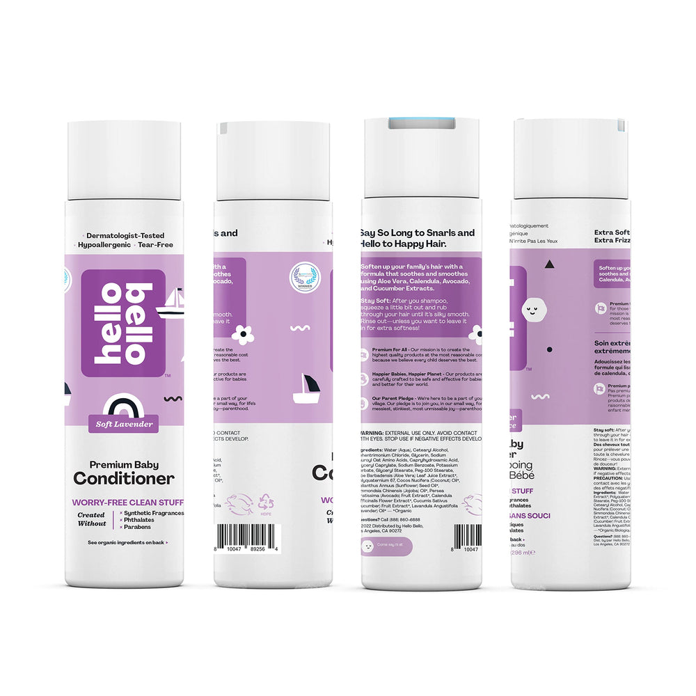 Hello Bello lavender scent highlights natural fragrance for calming wash.
