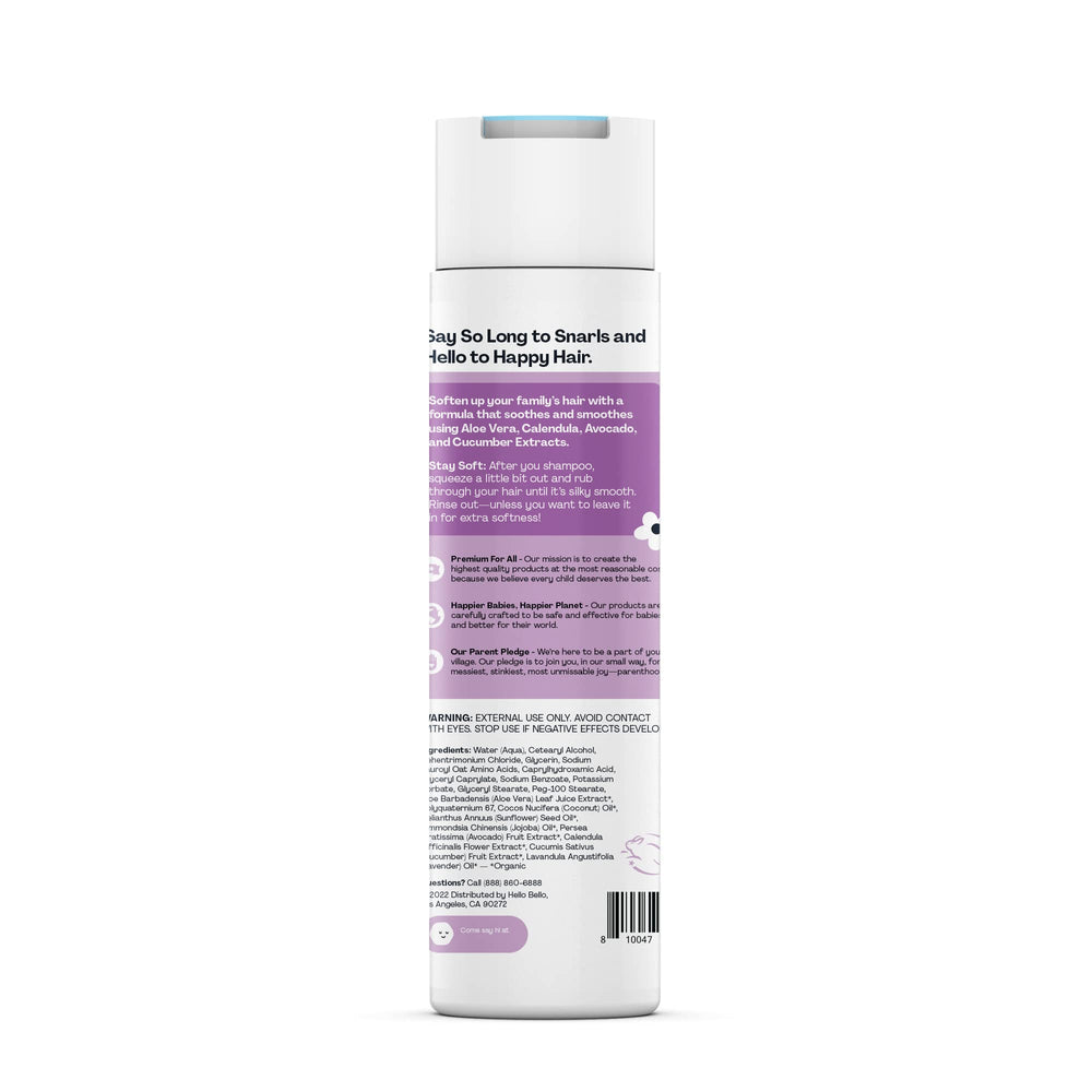 Hello Bello plant-based ingredients coconut and aloe nourish hair.