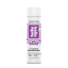 Hello Bello Soft Lavender Conditioner bottle demonstrating gentle detangling for baby hair.