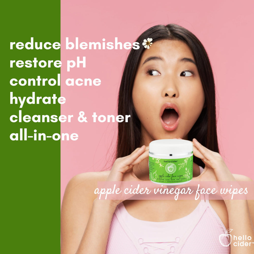 Hello Cider open jar with visible soaked pads, highlights ready‑to‑use benefit
