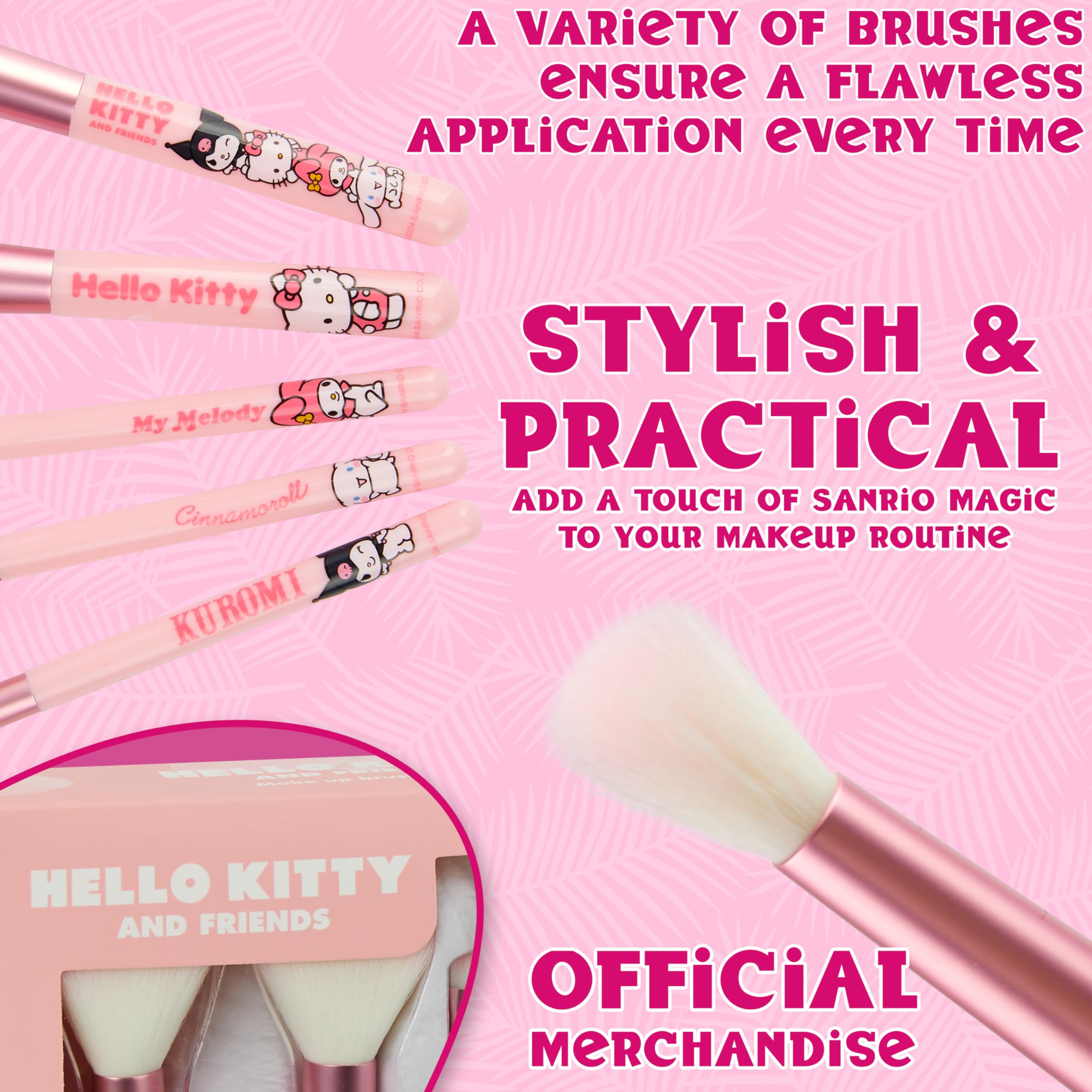 Hello Kitty eyeshadow brushes detail showing precision for vivid eye looks