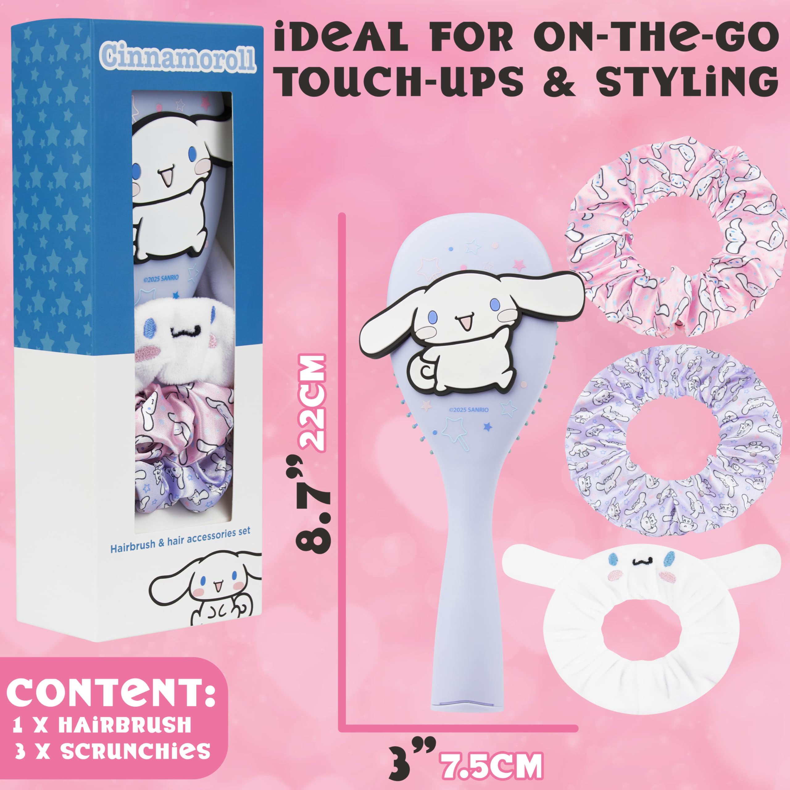 Hello Kitty gift-ready set features brush and accessories for fans.