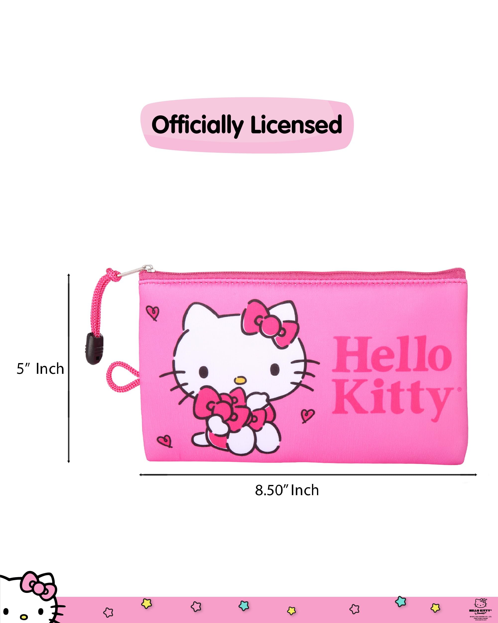Hello Kitty makeup bag back view emphasizes compact portable design.