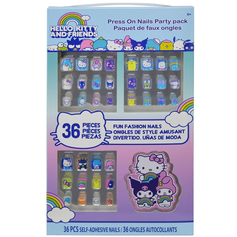 Hello Kitty and Friends press-on nails party pack cover, ideal for kid-friendly celebrations and creative play.