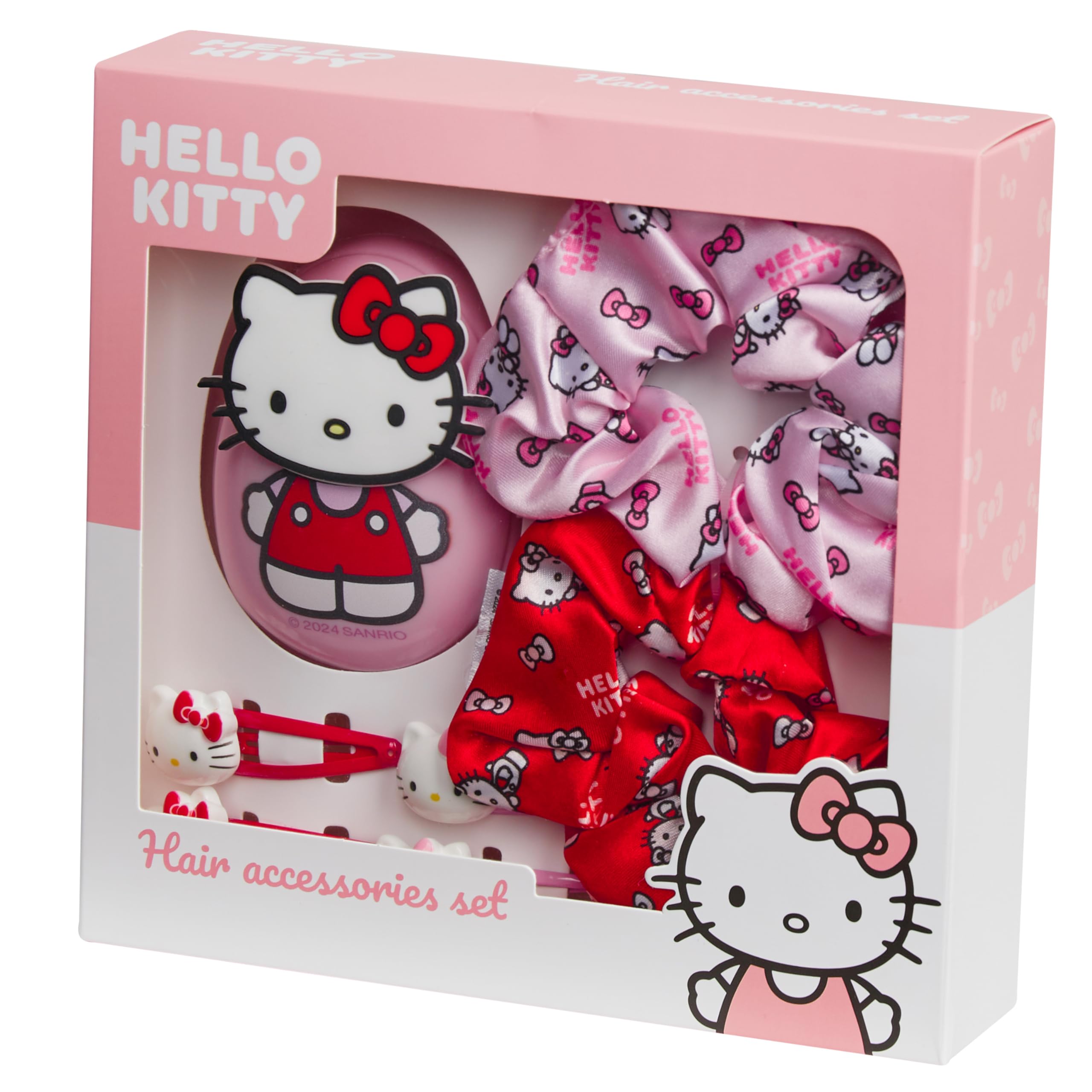 Hello Kitty pink scrunchies set adds secure, colorful styling options.
