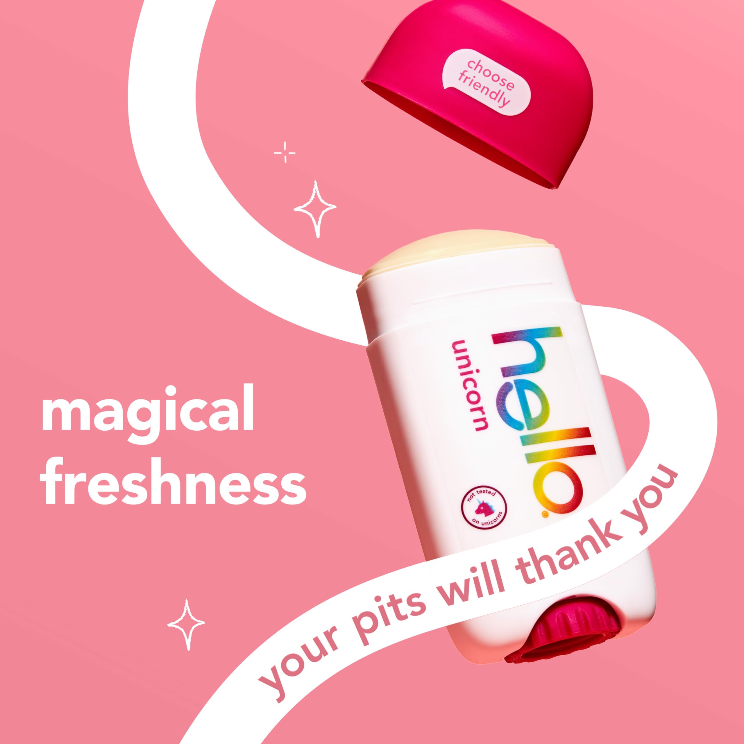 hello Unicorn aluminum-free label indicating clean protection