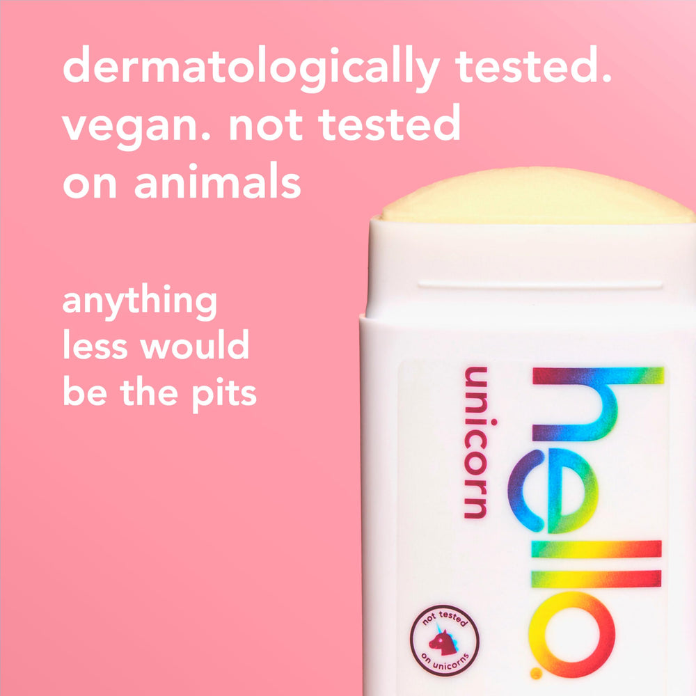 hello Unicorn dermatologically tested badge on packaging
