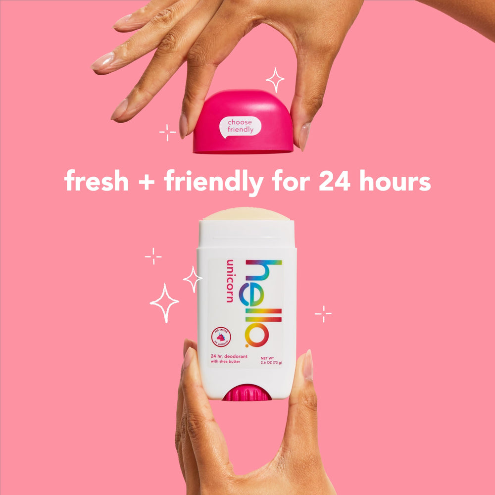 hello Unicorn deodorant being applied smoothly on skin