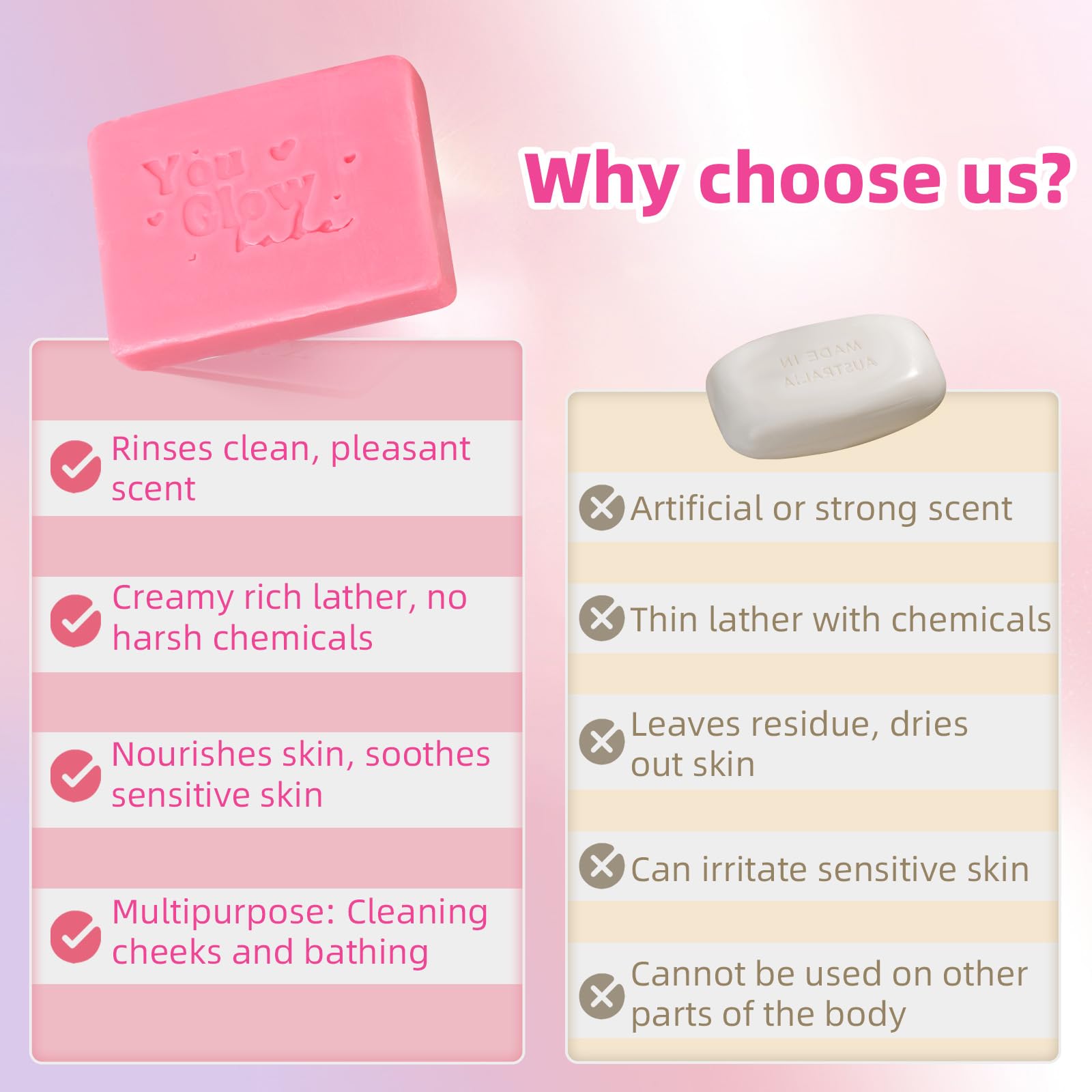 helowod You Glow Babe Soap ingredients closeup highlight natural hydration and cleansing