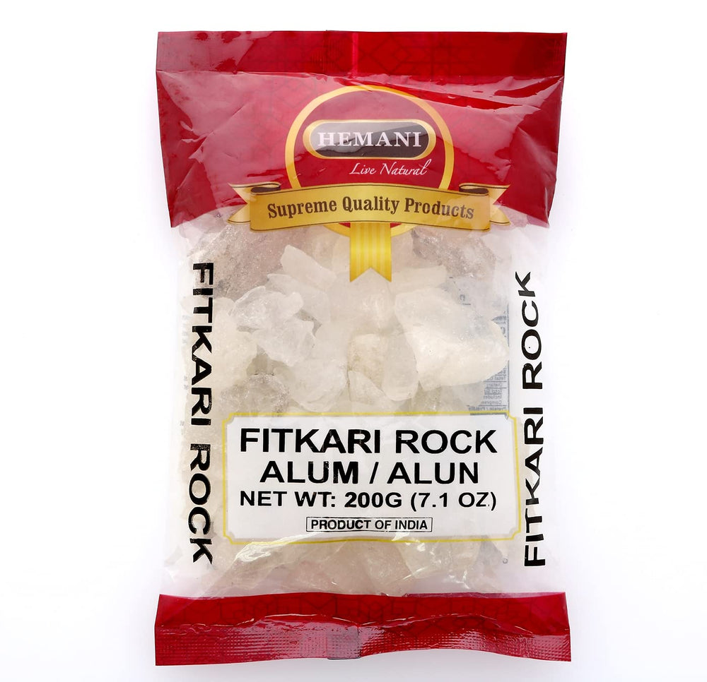 Hemani white alum crystal rock packshot – natural mineral for cooking and skin protection.