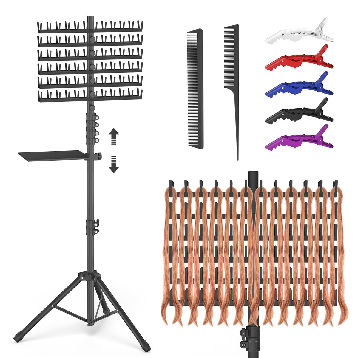 Hemndic braiding hair rack stand with dual-sided 144 pegs for organized braiding