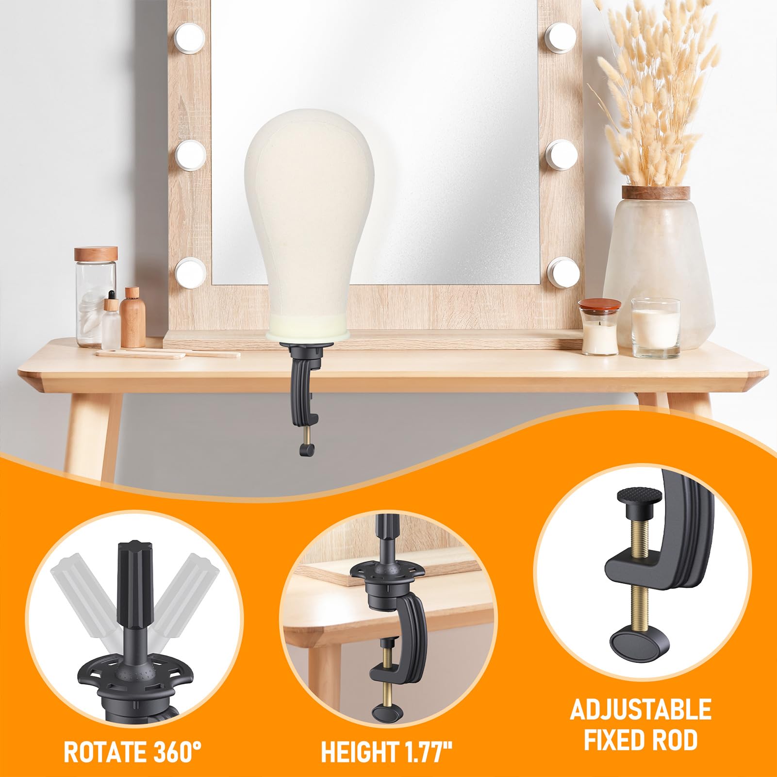 Hemndic wig stand floor tripod provides sturdy, versatile positioning