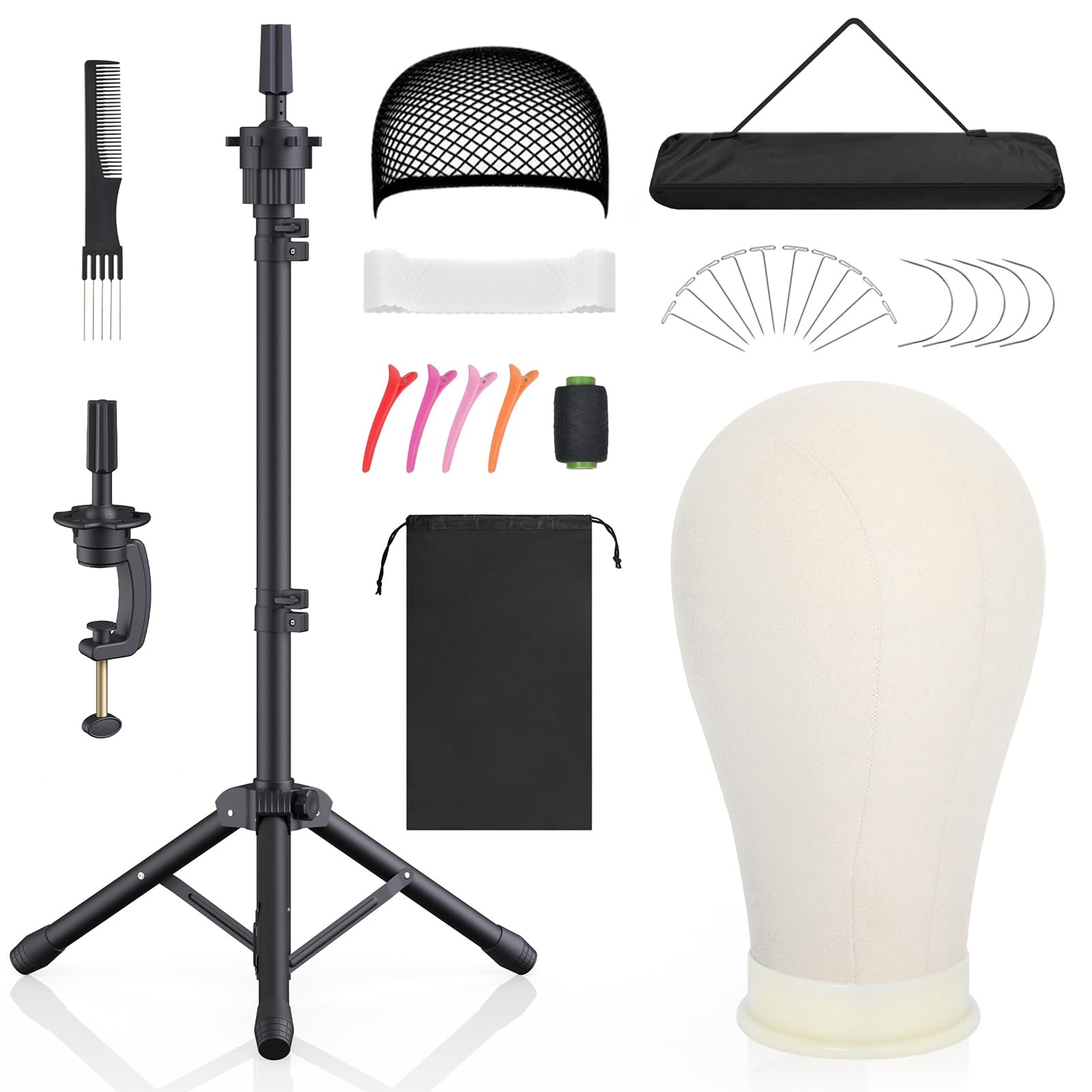 Hemndic wig stand head assembly demonstrates stable support for precise styling