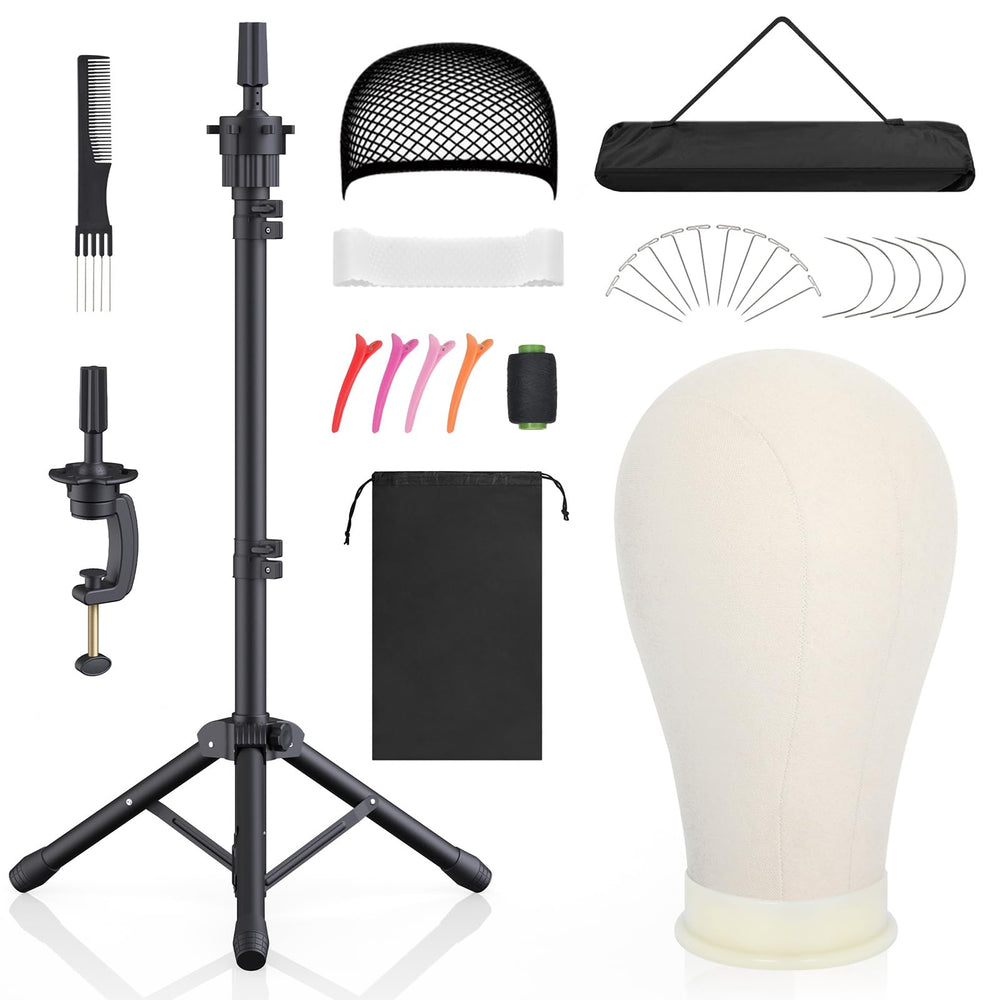 Hemndic wig stand head assembly demonstrates stable support for precise styling
