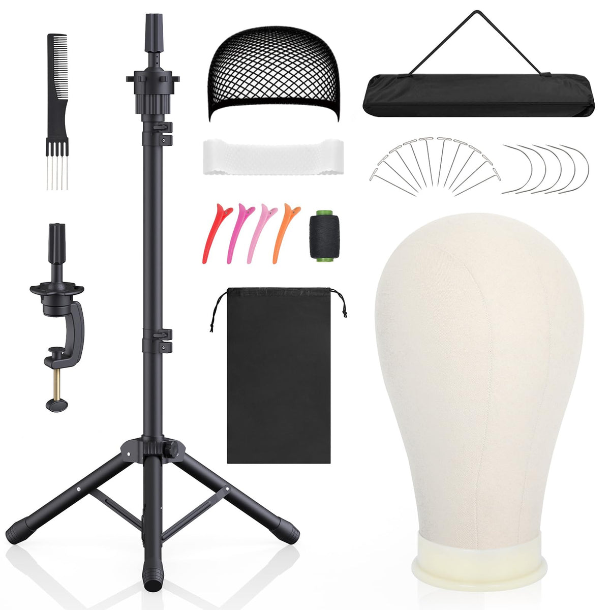 Hemndic wig stand head assembly demonstrates stable support for precise styling