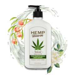 Hemp Heaven Lotion bottle front view with peach and jasmine scent