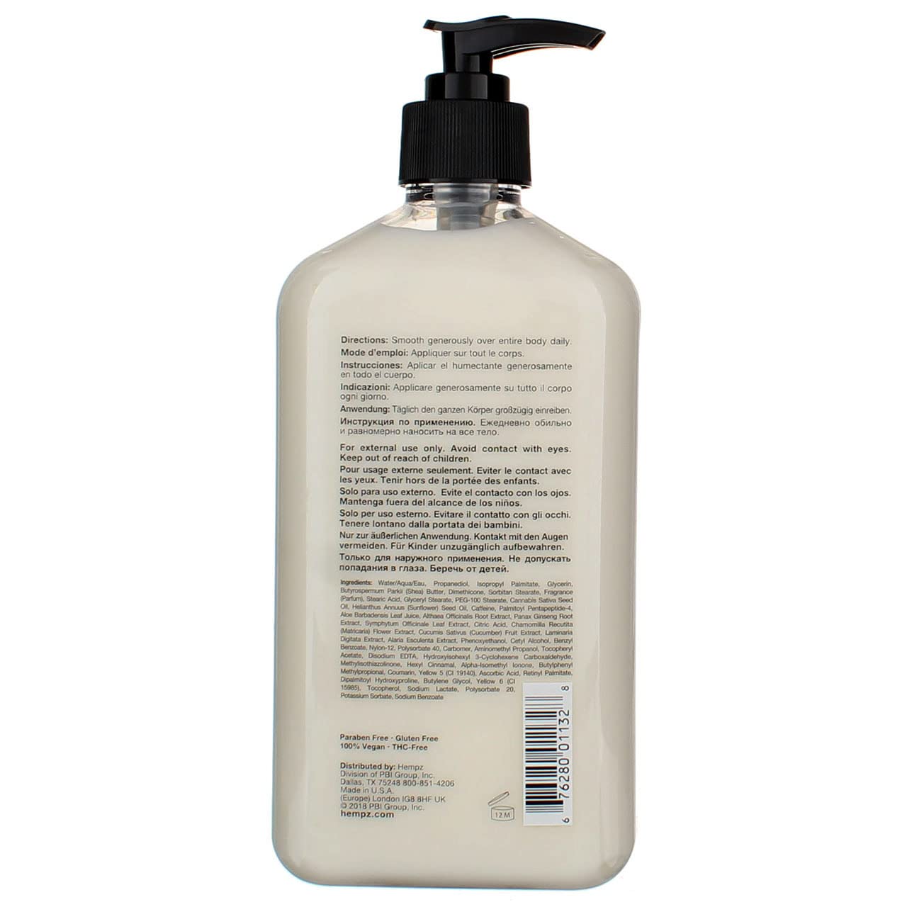 Hempz Age Defying Body Moisturizer label detail notes paraben and gluten-free formula
