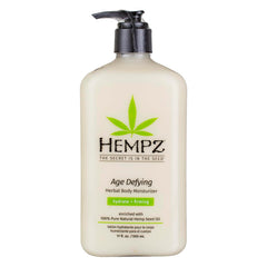 Hempz Age Defying Body Moisturizer product shot highlights hydration from hemp seed oil