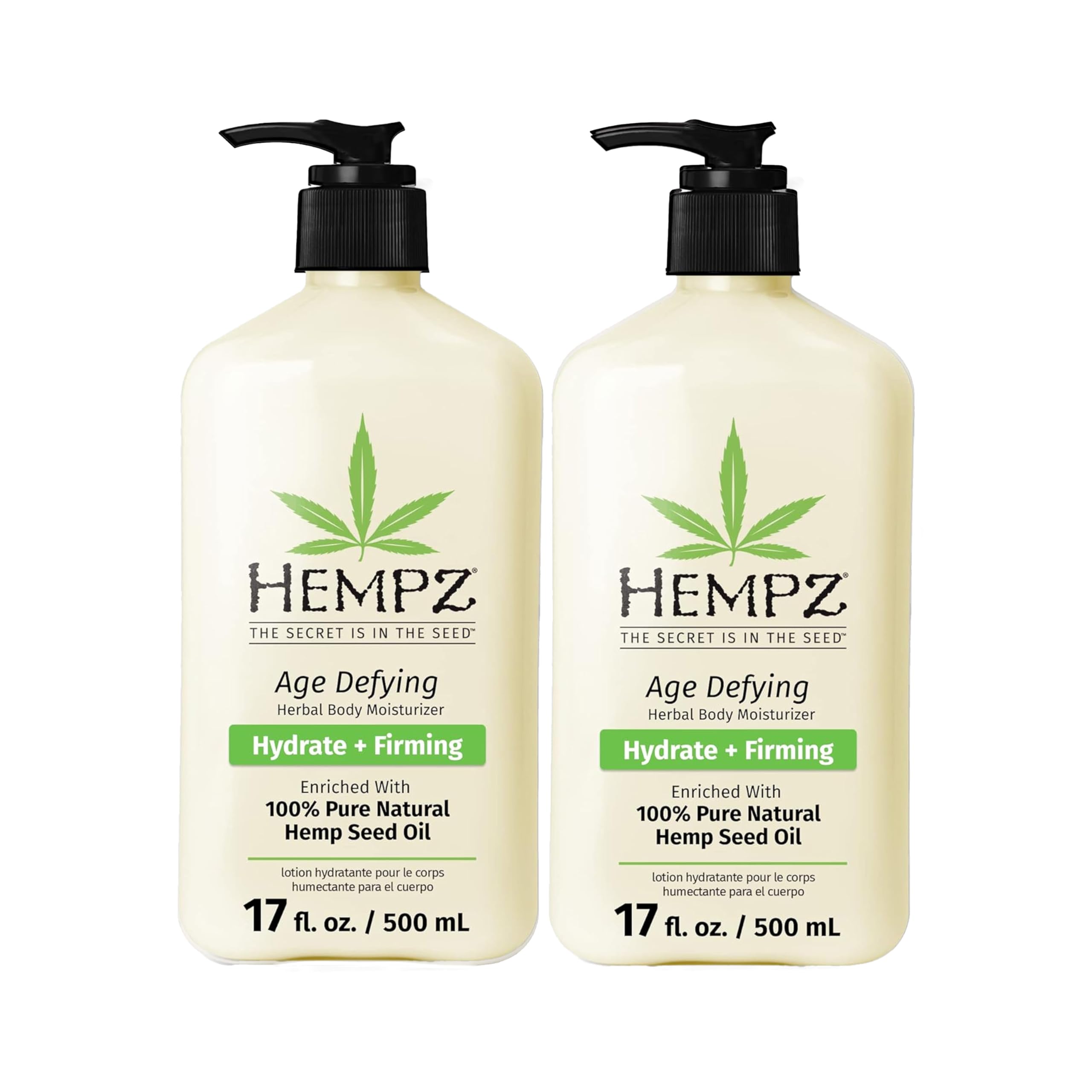Hempz Age Defying Body Moisturizer 2-pack bottle front for daily deep hydration.