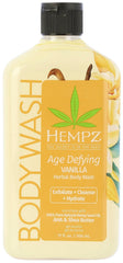 Hempz Age Defying Vanilla & Musk bottle pour demonstrates hydrating, sensitive-skin friendly formula