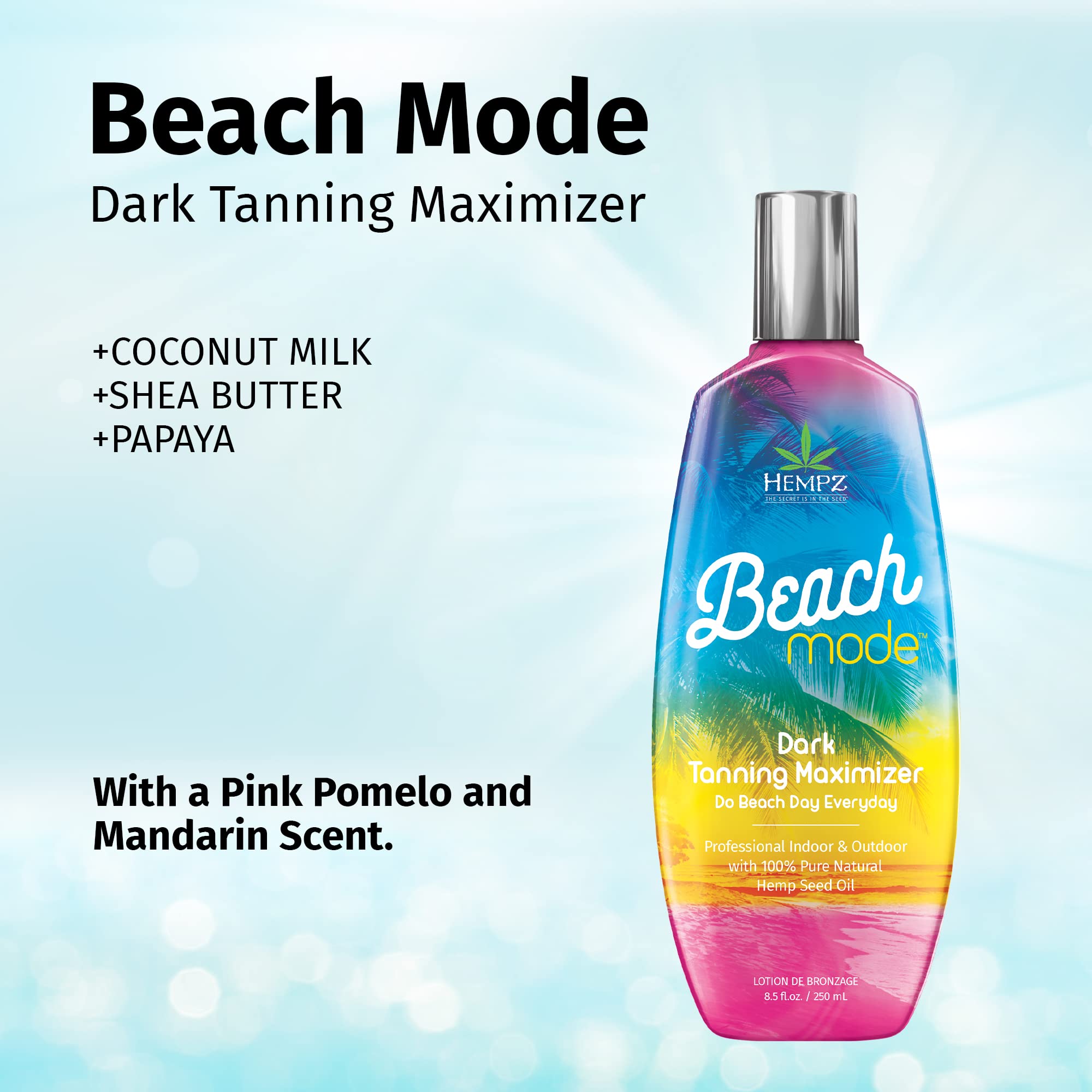 Hempz Beach Mode Maximizer applying in tanning bed scene suggests even color development