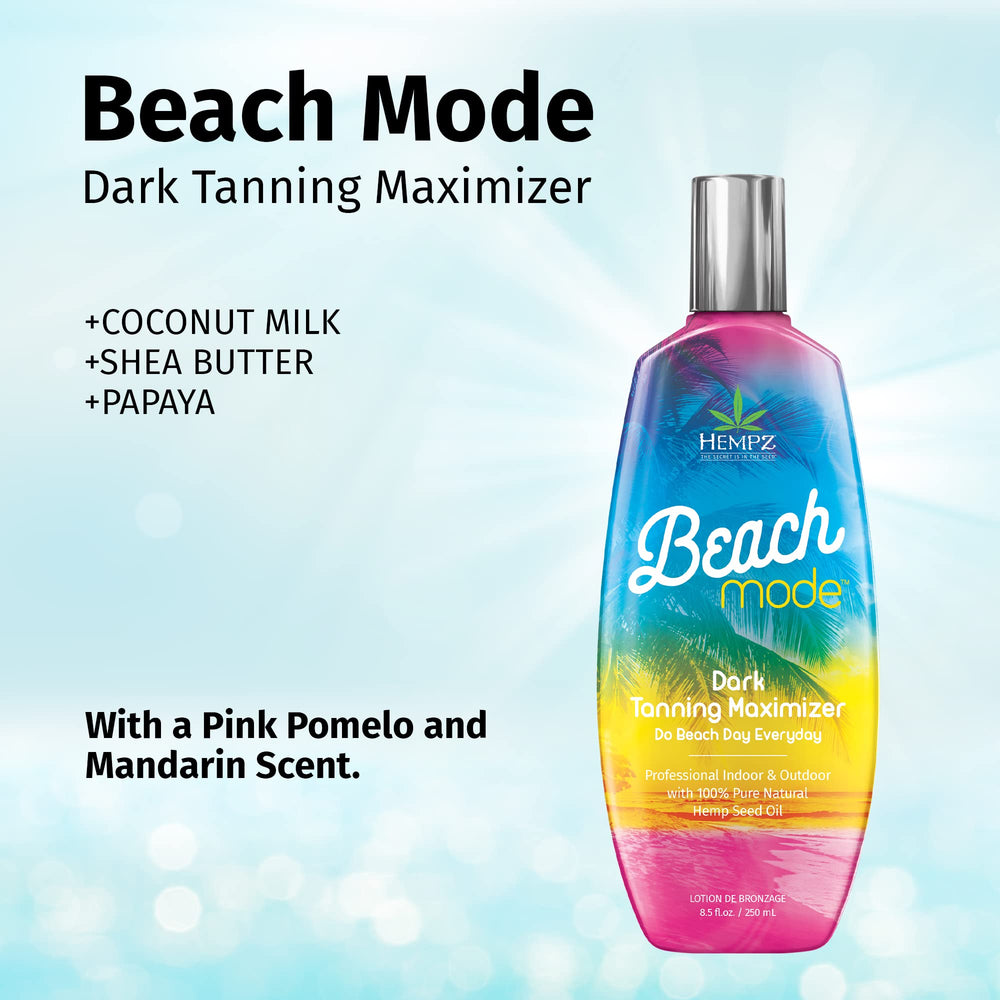 Hempz Beach Mode Maximizer applying in tanning bed scene suggests even color development