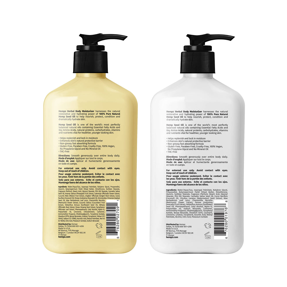 Hempz body lotion Coconut & Watermelon bottle close-up emphasizes tropical scent and skin nourishment.