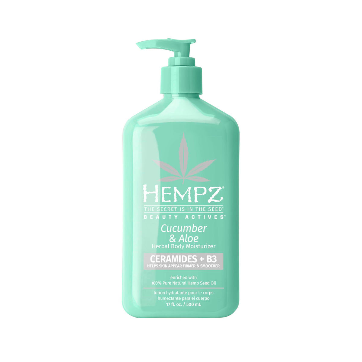 Hempz body lotion cucumber & aloe bottle shows hydration for dry skin