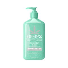 Hempz body lotion cucumber & aloe bottle shows hydration for dry skin