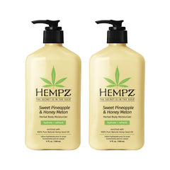 Hempz body lotion bottle with Sweet Pineapple and Honey Melon scent for daily hydration