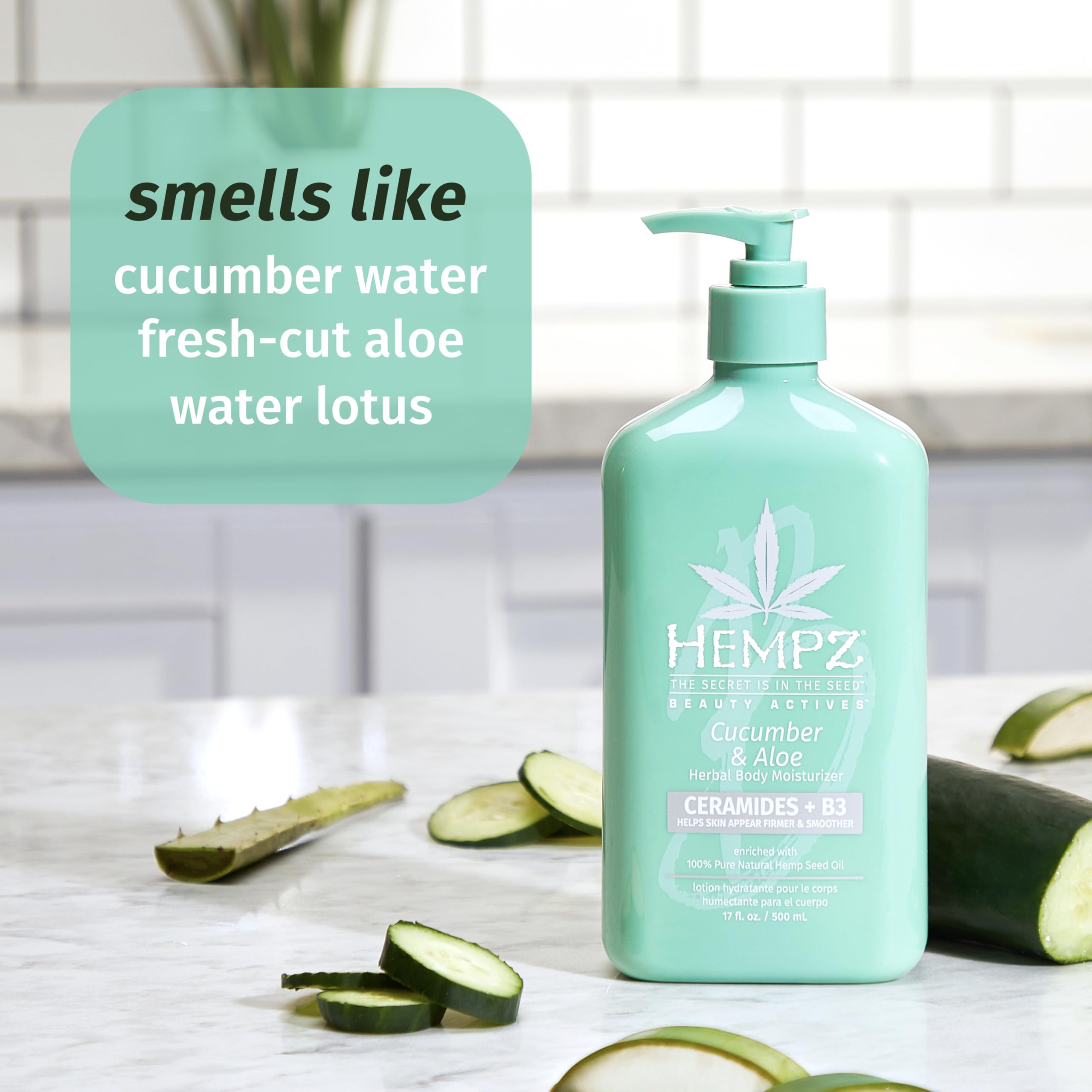 Texture swirl of Hempz cucumber & aloe lotion indicating smooth finish