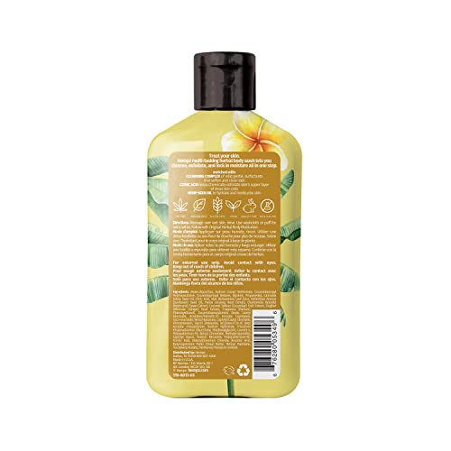 Hempz Body Wash lather forming a rich foam with floral-banana scent.