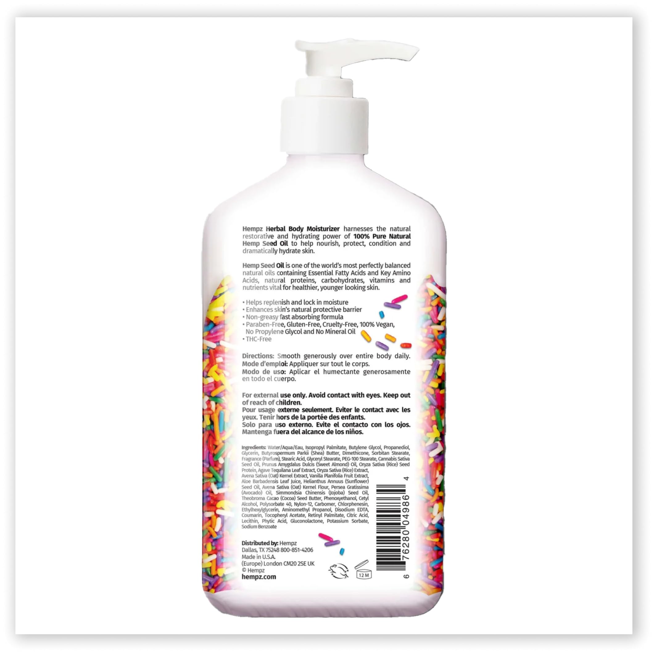 Hempz Buttercream hemp seed oil ingredient detail on label