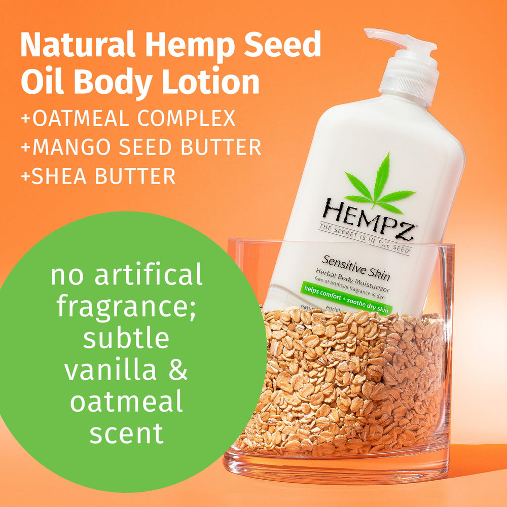 Hempz chamomile avocado extract blend supports gentle soothing.