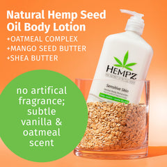 Hempz chamomile avocado extract blend supports gentle soothing.